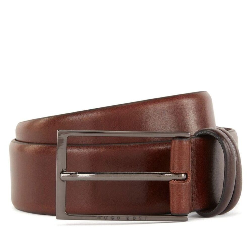 Boss Mens Carmello Plain Leather Belt / Dark Brown